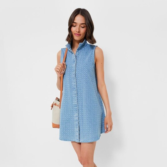 Tuckernuck Dresses & Skirts - Tuckernuck Charlie Dress in Light Wash Denim Dot Chambray Size Large NWT